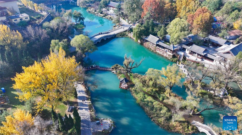 Αεροφωτογραφ?α που τραβ?χτηκε στι? 5 Νοεμβρ?ου του 2025, δε?χνει ανθρ?που? να απολαμβ?νουν τον ελε?θερο χρ?νο του? σε μια γραφικ? περιοχ? στην π?λη Τσινγκτζ?ου τη? επαρχ?α? Σαντ?νγκ. (Φωτογραφ?α / Xinhua)